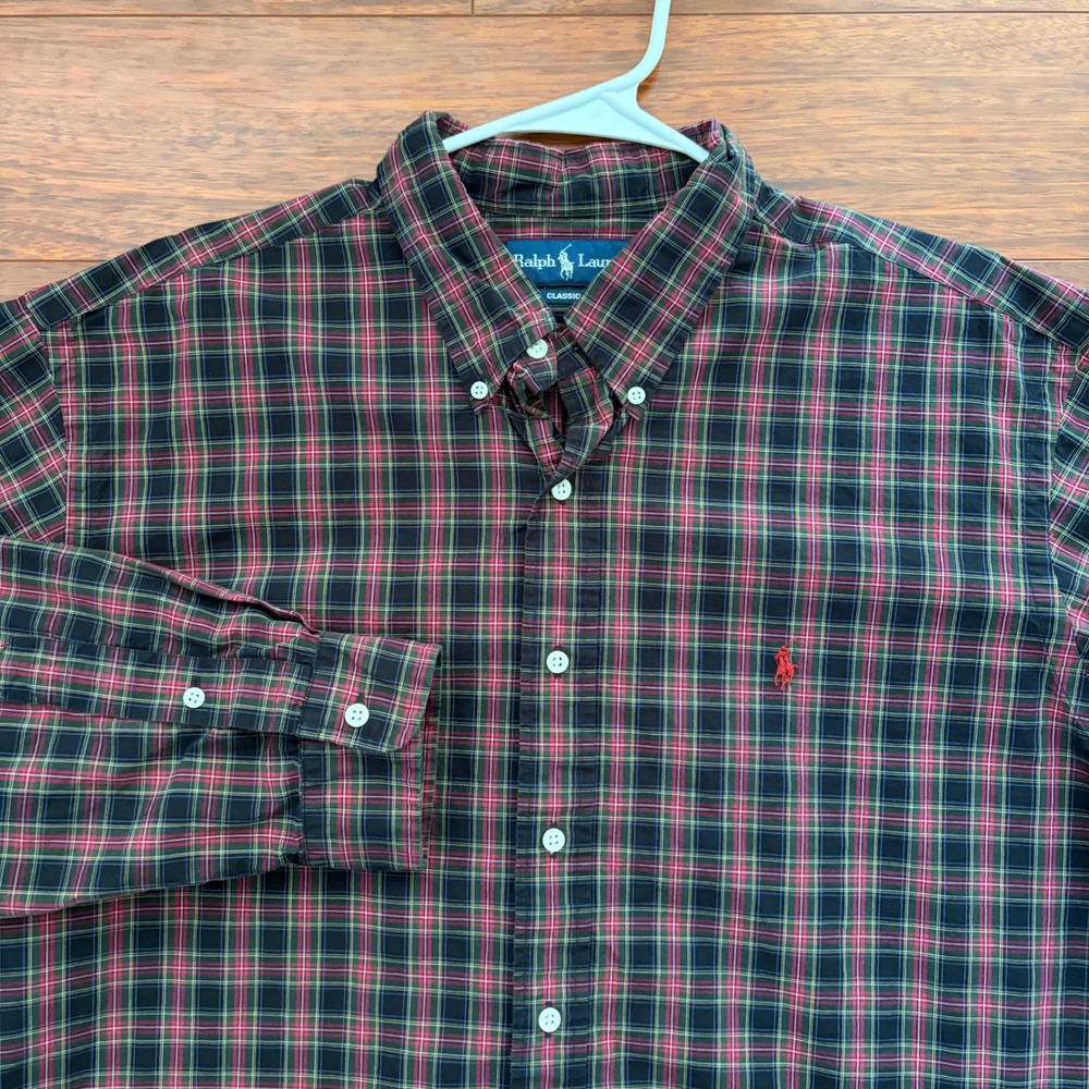 Ralph Lauren Mens XXL Shirt Classic Fit Plaid Button Down Long Sleeve Red Green